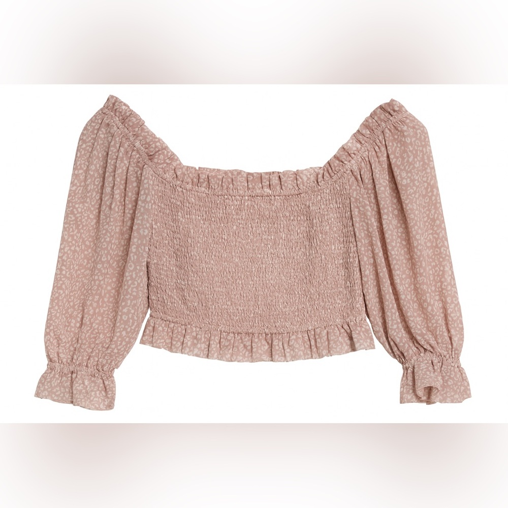Pink Smocked Blouse with 3/4 Puff Sleeves